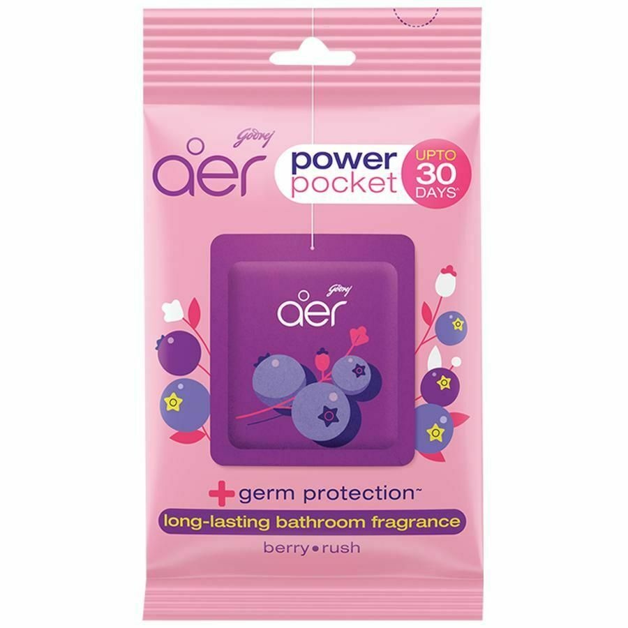 2 X Godrej Aer Power Pocket Berry Rush 10g Lasting Bathroom Fragrance